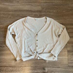 American Eagle cream long sleeve button up cardigan with tie front